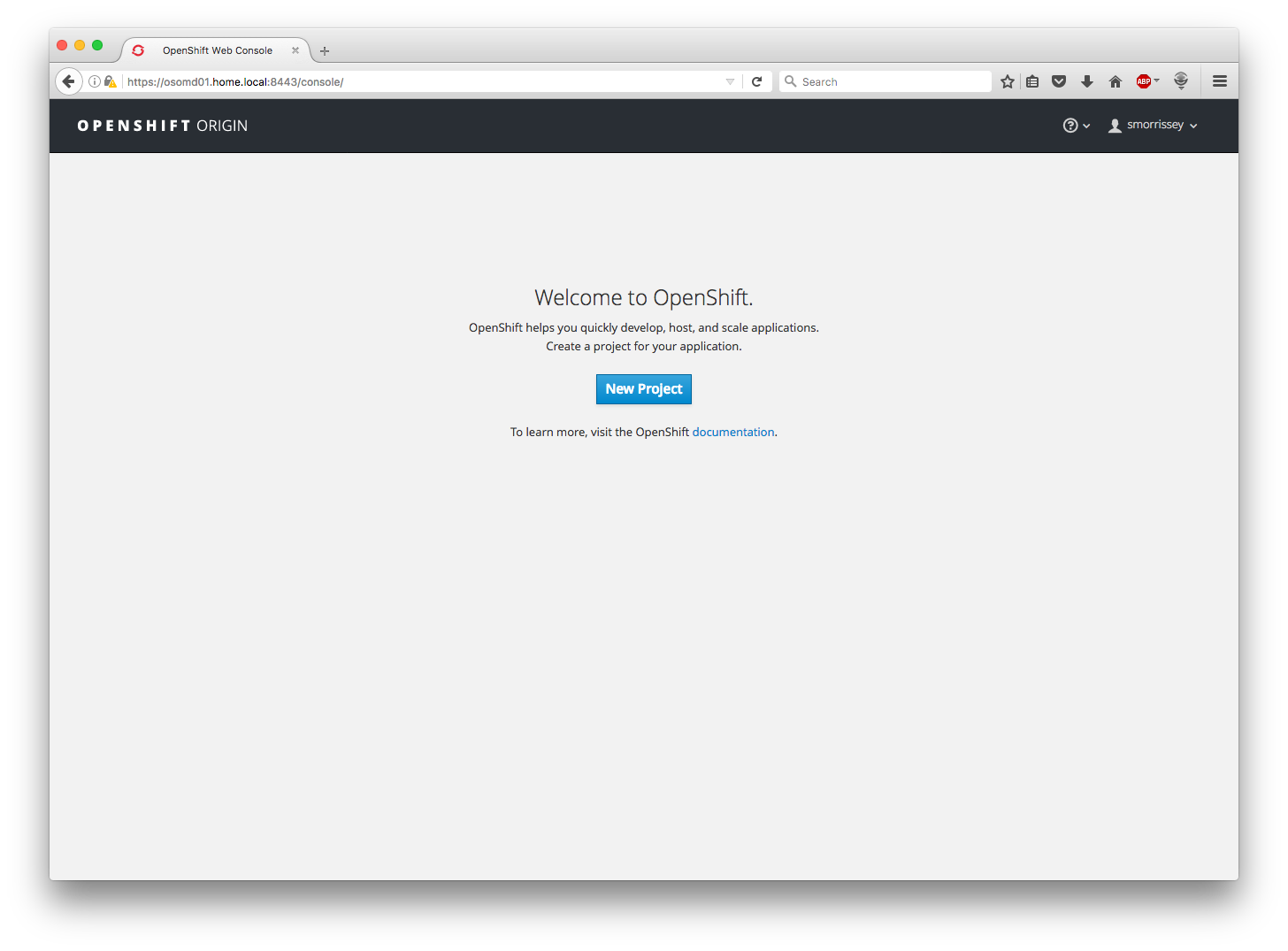openshift new project page